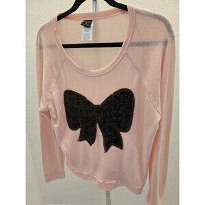 Stranded L Pink Sequin Bow Sweater Coquette Balletcore Y2K Knit Top Black Bow